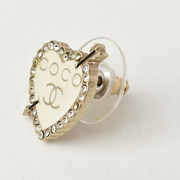 CHANEL earrings  CC mark heart rhinestone white / silver - Picture 2 of 5